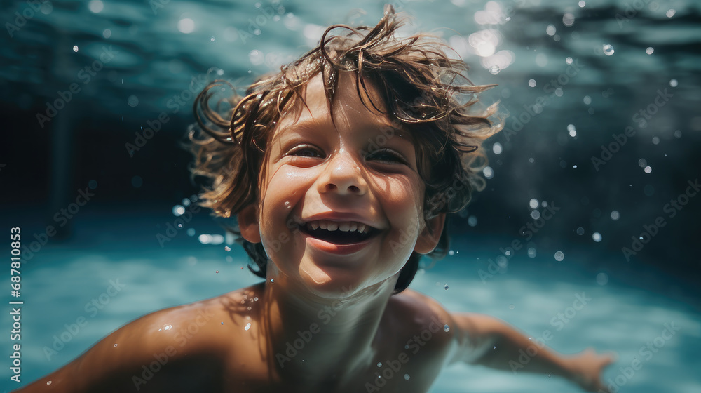 Boy swimming in pool Generative Ai