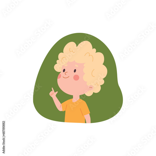 Boy point finger up, cartoon vector illustration on white background