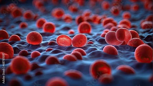 Blood cells in human blood. 3D illustration. Red blood cells photo