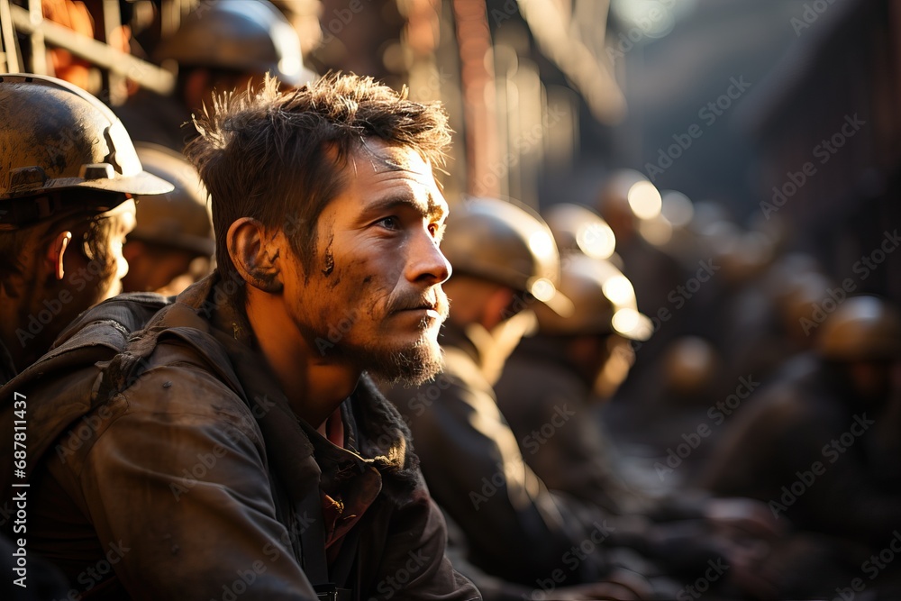 A miner outside after the end of the working day. A miner outside after the end of the working day.