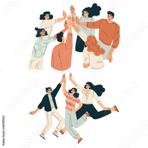 People Character Giving High Five Informal Gesture Vector Set