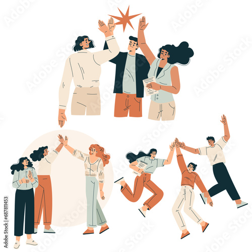 People Character Giving High Five Informal Gesture Vector Set