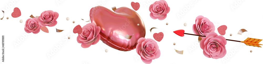 valentine ornament with balloon and rose flower - obrazy, fototapety, plakaty 