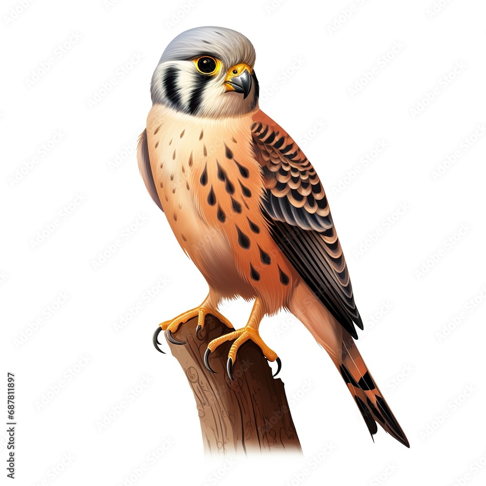 American Kestrel on white background American Kestrel on white background