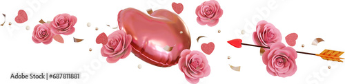 valentine ornament with balloon and rose flower