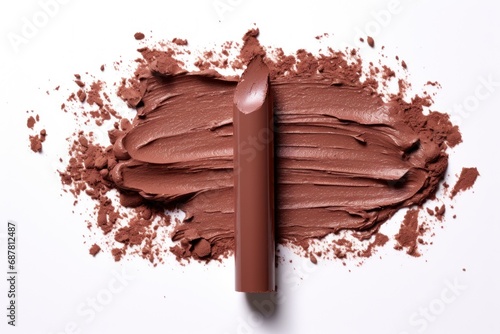 Chocolate color lipstick swatch isolated on white background, nail polish, Cosmetic, brush stroke swipe