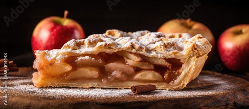 Freshly baked apple pie slice photo