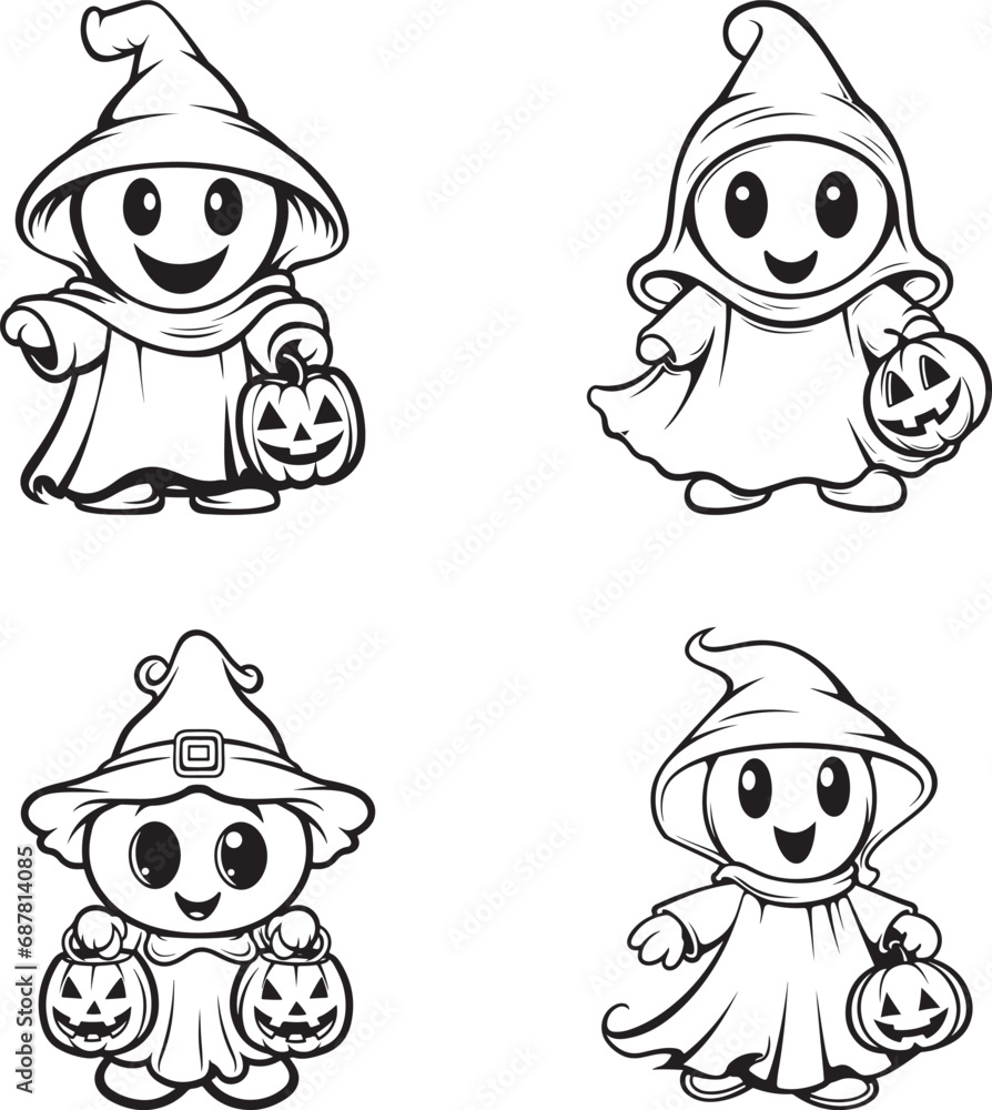 Obraz premium hand drawn cute ghost coloring page illustration