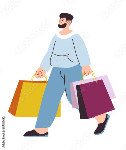 Man walking with shopping bag, male with packets © Sonulkaster