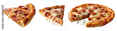 Set of Pizza Slice pepperoni cheese cutout on transparent background. advertisement. product presentation. banner, poster, card, t shirt, sticker. photo