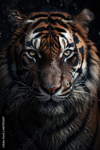 Illustration Tiger portrait on dark. Created with Generative AI