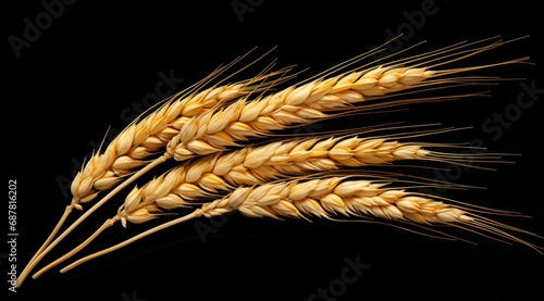 Ears of golden wheat on the black background
