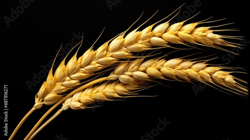 Ears of golden wheat on the black background
