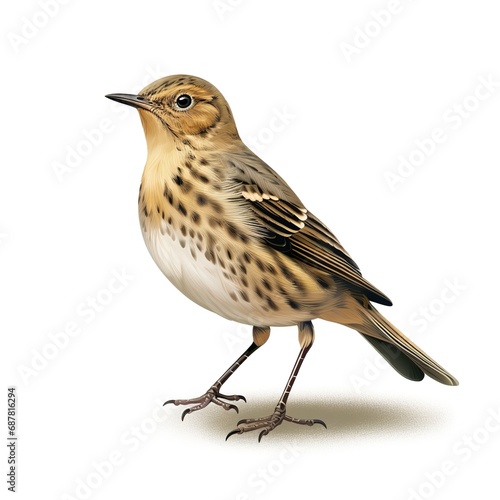 Buff-bellied Pipit on white background