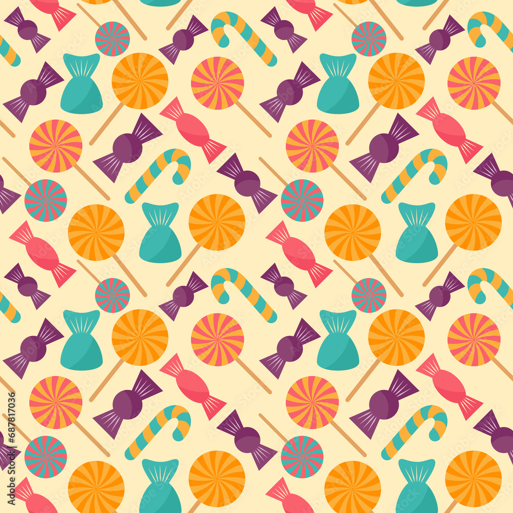 Halloween colorful candy. Seamless pattern in modern flat style.