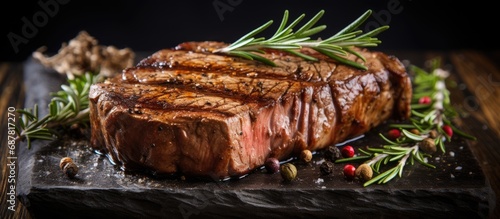 Grilled steak with rosemary photo