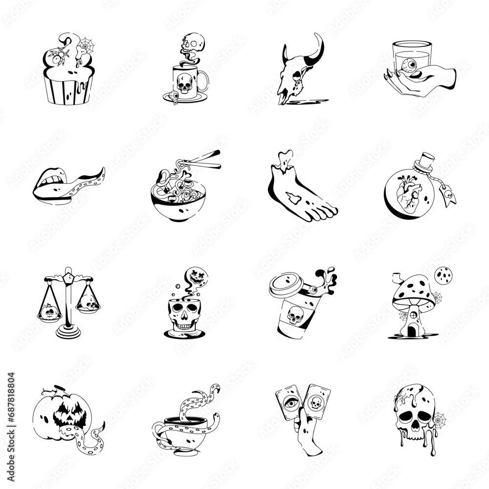 Fototapeta premium Collection of Creepy Halloween Glyph Icons