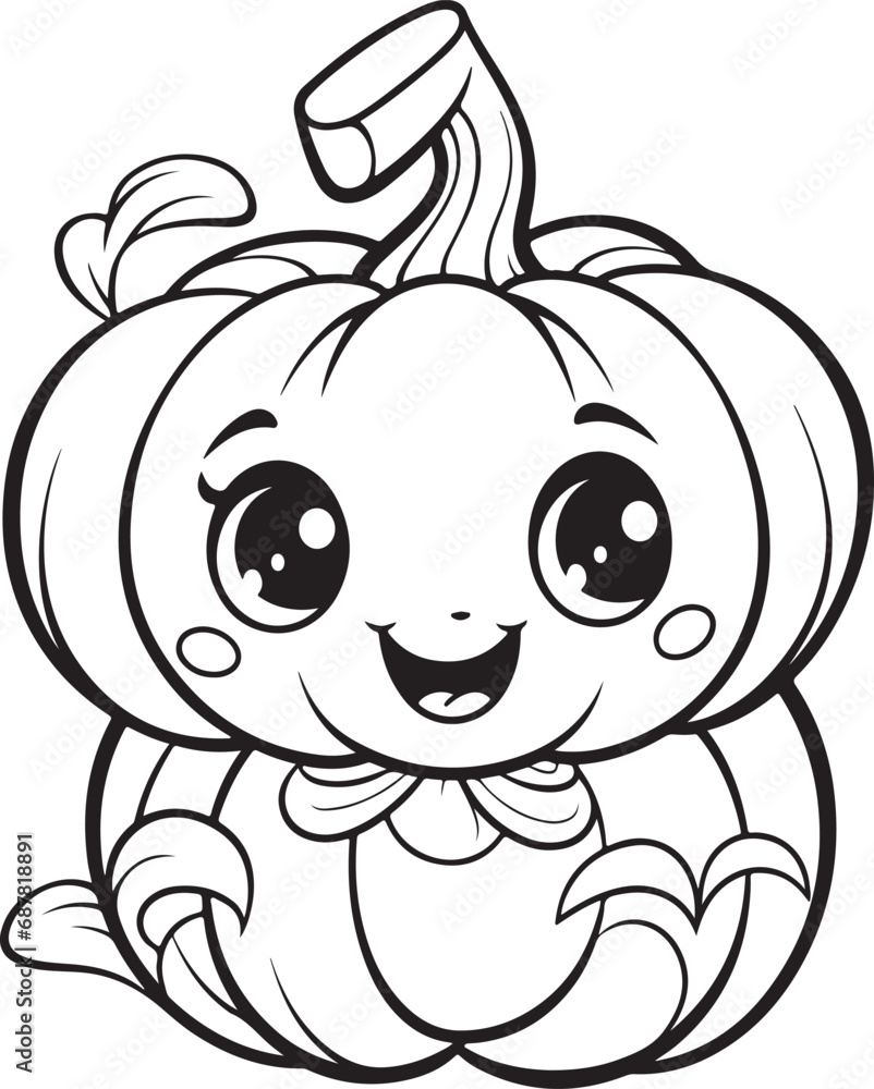 Obraz premium hand drawn cute pumpkin halloween coloring page illustration
