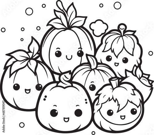 hand drawn cute pumpkin halloween coloring page illustration