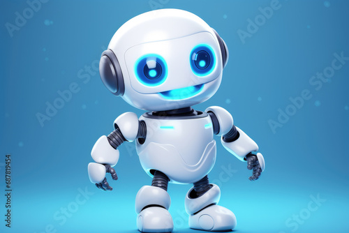 White robot with blue eyes wearing headphones. Perfect for technology or futuristic concepts.