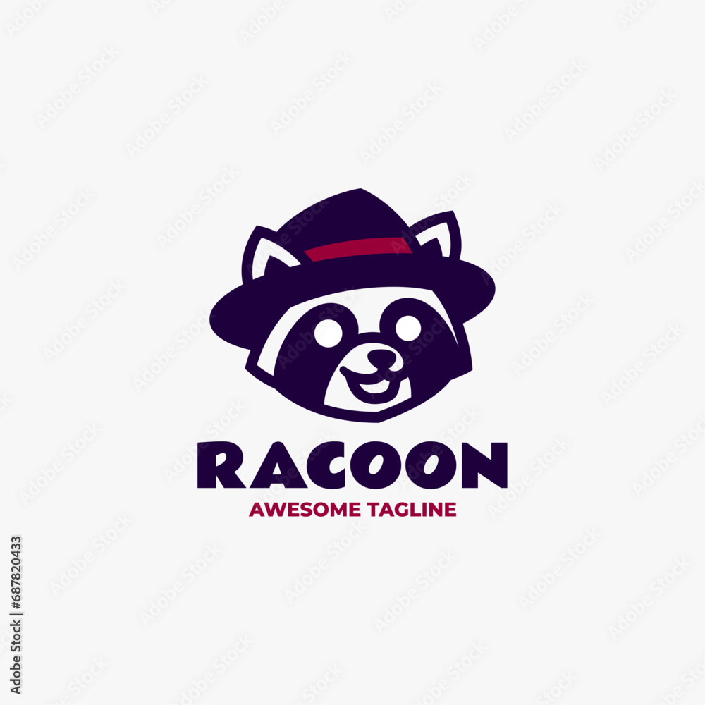 Vector Logo Illustration Raccoon Flat Modern Style.