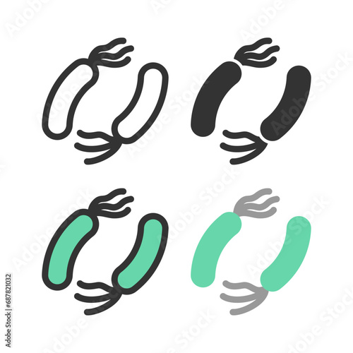 Bacteria, microbe, virus outline vector icon set