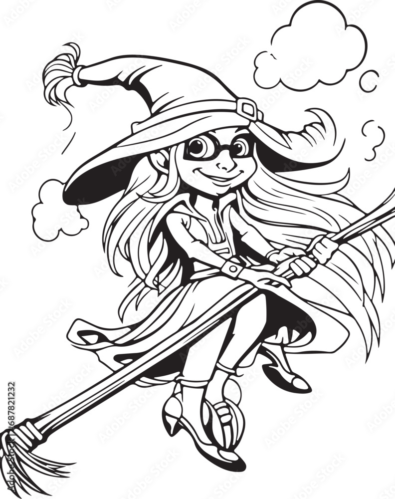 halloween witch hand drawn coloring page illustration halloween witch hand drawn coloring page illustration