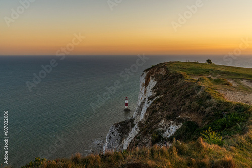 Evening mood at the lighthouse and cliffs at Beachy Head near Eastbourne, East Sussex, England, UK