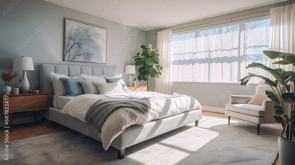 Fototapeta premium The interior design of the main bedroom is made very comfortable using items from Ikea