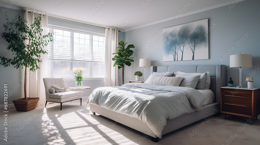 Fototapeta premium The interior design of the main bedroom is made very comfortable using items from Ikea