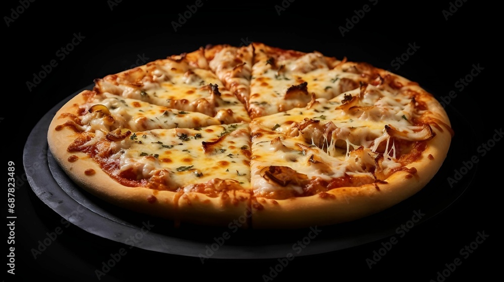 AI generated illustration of a delicious pizza with melted cheese and savory toppings