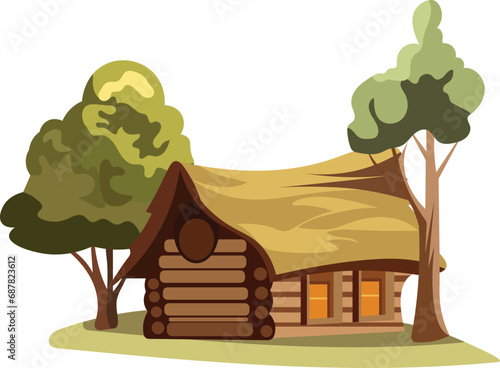 land wooden house retro style vector background illustration