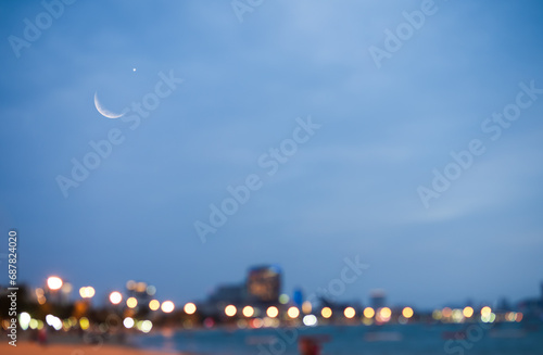 Sky Ramadan Moon Star Islam Sunset Bokeh Background Dark Cloud Evening Galaxy Landscape, Symbols Arab Muslim Greeting Mubarak Decoration Photography Night Eid Arabian Kareem Greeting Holy Dau Allah © wing-wing