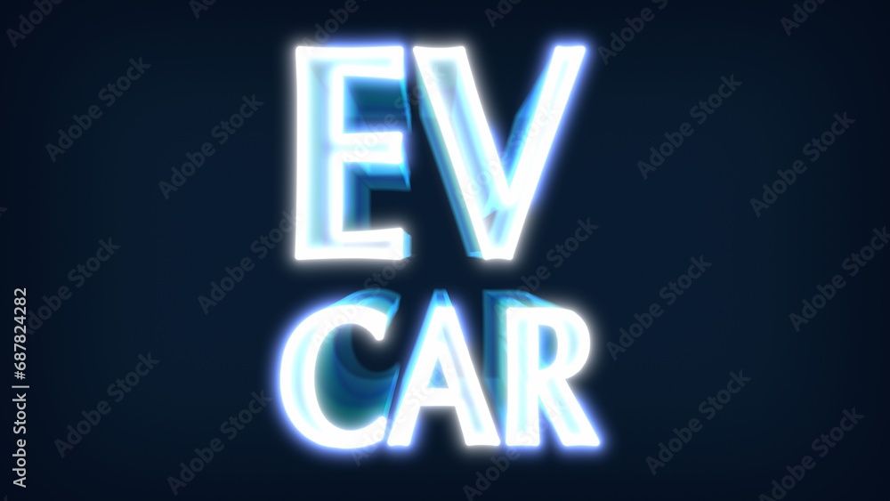 The hologram EV car letters rotate slowly in a VR world (virtual reality). A colorful world. Demonstrates depth 3D rendering