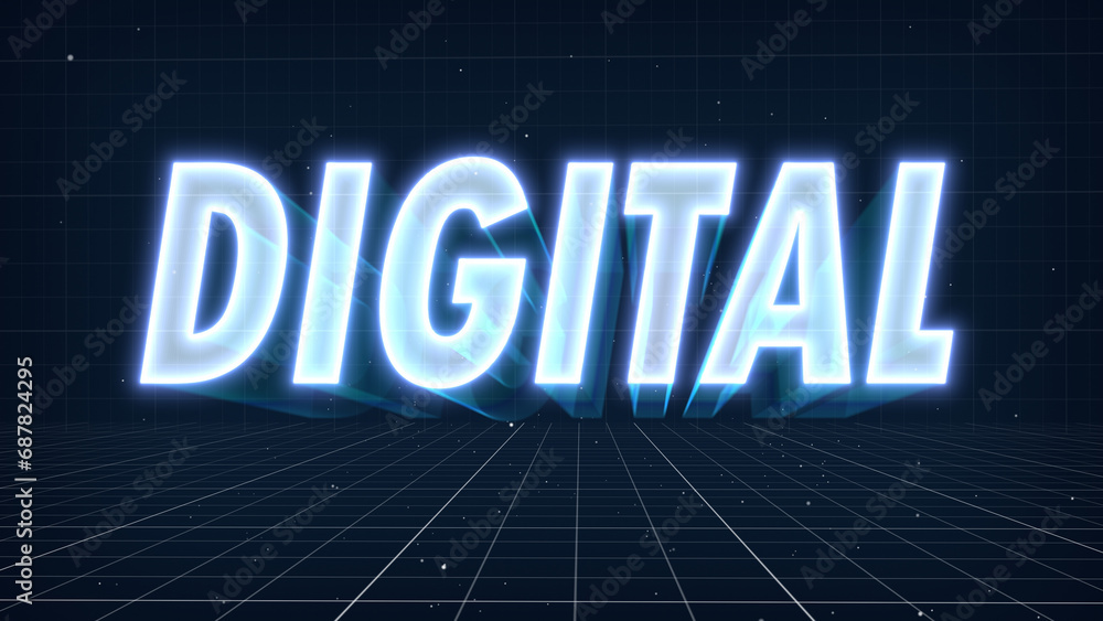 The hologram Digital letters rotate slowly in a VR world (virtual reality). A colorful world. Demonstrates depth 3D rendering The hologram Digital letters rotate slowly in a VR world (virtual reality). A colorful world. Demonstrates depth 3D rendering