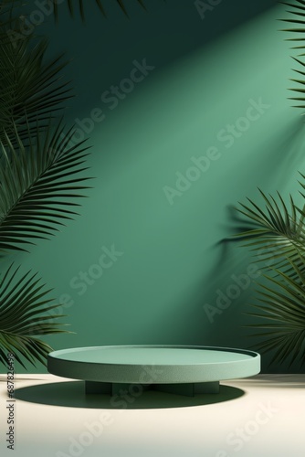 3D Green Podium for Modern Product Display With Tropical Leaves © Pure Imagination