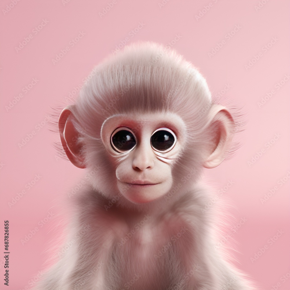Cute baby monkey on pink background, 3d rendering. Studio shot. AI. Cute baby monkey on pink background, 3d rendering. Studio shot. AI.
