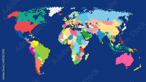 Fototapeta Naklejka Na Ścianę i Meble -  8-bit pixel style Robinson projection world map