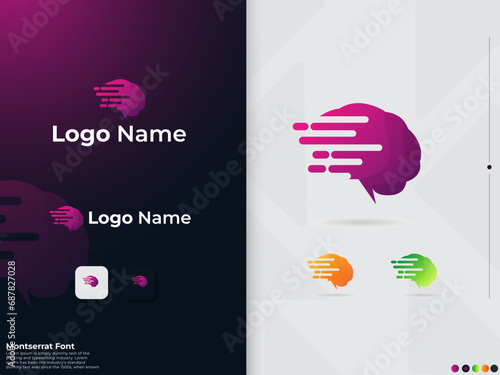 Fast brain logo design. Fastest Brain power logo design. Gradient colorful brain vector. Business. Hospital.Finance. Speed. Go. Human. Premium