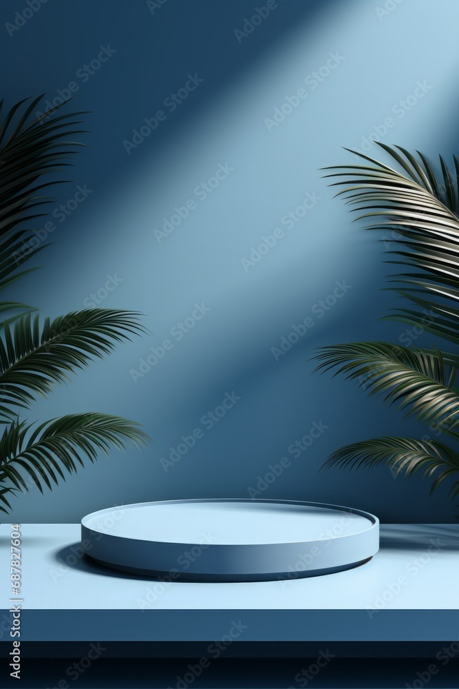 3D Tropical Podium for Modern Product Display With Palm Leaves 3D Tropical Podium for Modern Product Display With Palm Leaves