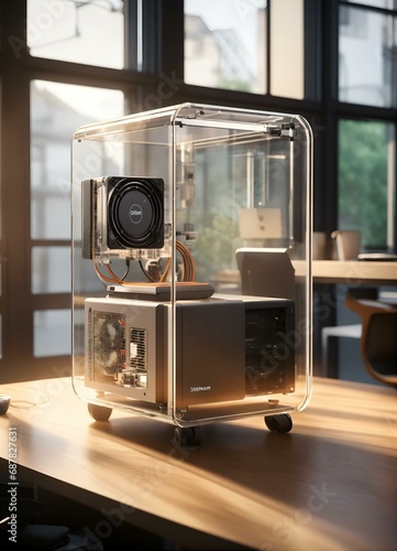 3d printer printing complex design, with view of finished product visible, created with generative ai