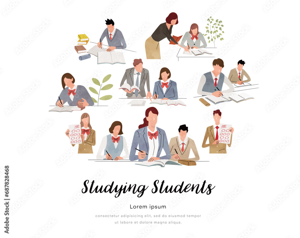 ベクターイラスト素材:勉強する学生、人物セット
ベクターイラスト素材:勉強する学生、人物セット