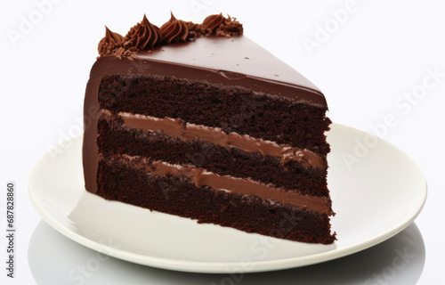 piece of Chocolate cake on white plate 