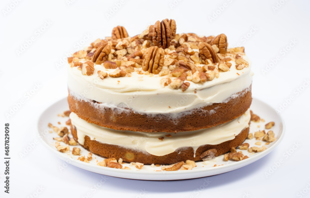 A whole cake of hummingbird cake on white background A whole cake of hummingbird cake on white background