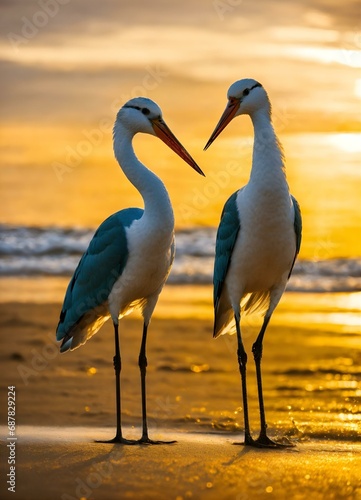 heron on the beach Brazil, Pantanal. Buff-necked ibis pair on beach. bird, crane, animal, wildlife, nature, heron, wild, beak, crowned, feather, grey, water, birds, grey  © Muzammal