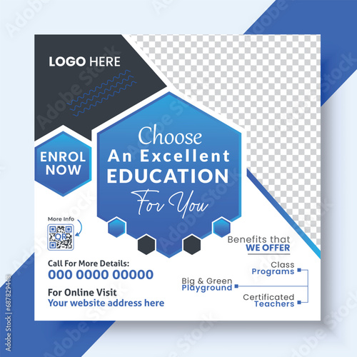 School admission social media post and web banner design template Back-to-school admission social media post, promotional discount banner template design