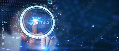 Email and sms marketing concept. Scheme of direct sales in business. List of clients for mailing.