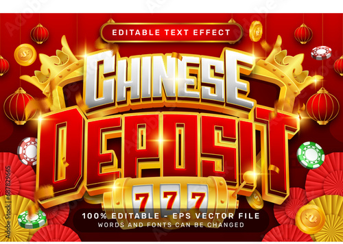 chinese deposit 3d text effect and editable text effect with lanterns and Chinese ornaments