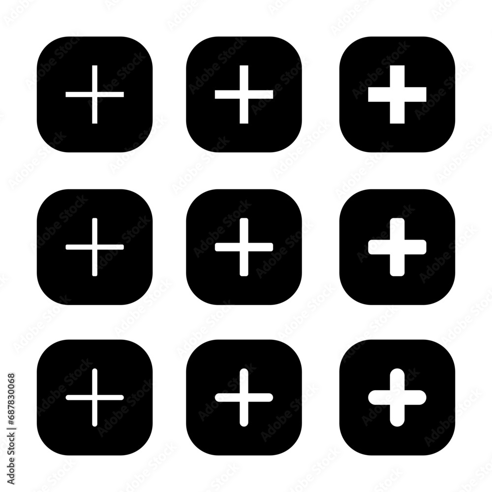 Obraz premium Add button icon vector in black square. Social media plus symbol