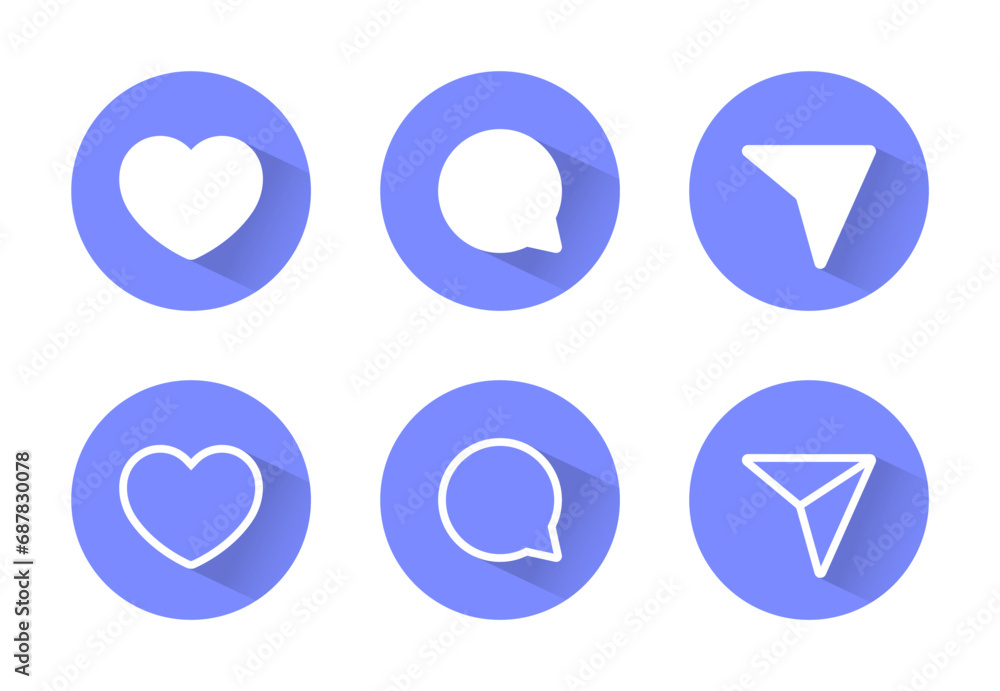 Like love, comment speech bubble, and share paper plane icon vector Like love, comment speech bubble, and share paper plane icon vector